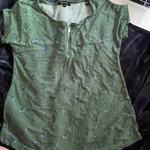green flower blouse